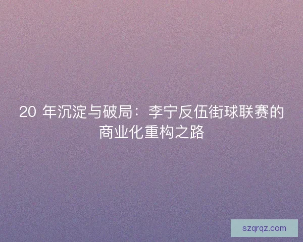 20 年沉淀与破局：李宁反伍街球联赛的商业化重构之路